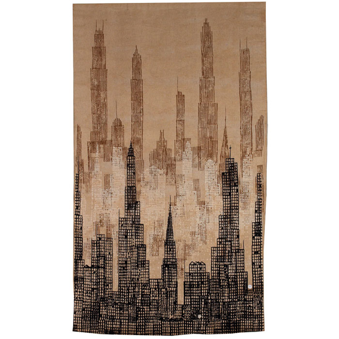 Appraisal: s cityscape wall hanging artist unknown black white and brown