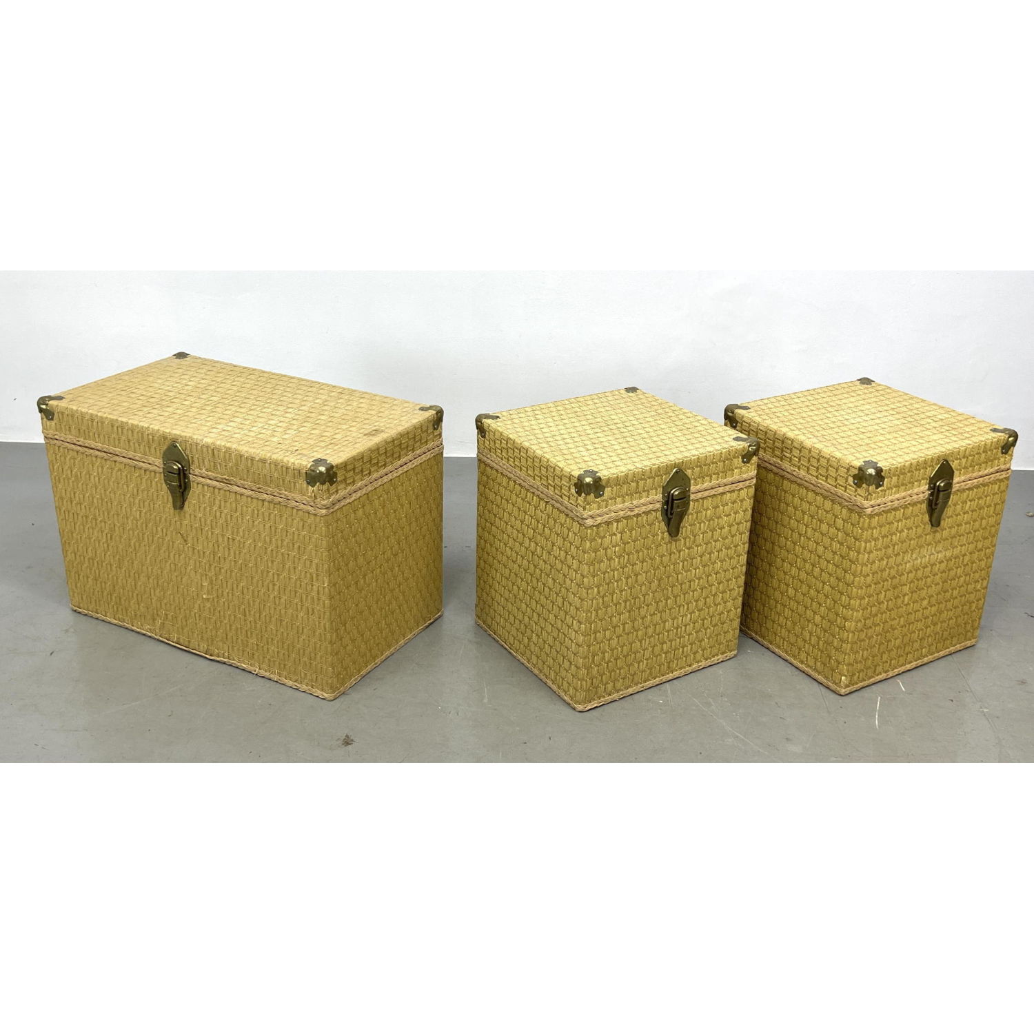 Appraisal: Set Redmon Woven Trunk Tables Cube x x Dimensions H