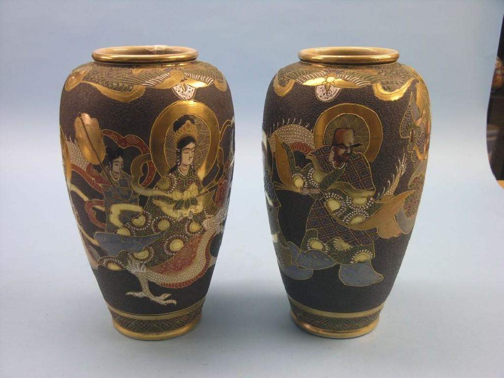 Appraisal: A pair of Satsuma vases ovoid-shape brocaded with warriors against