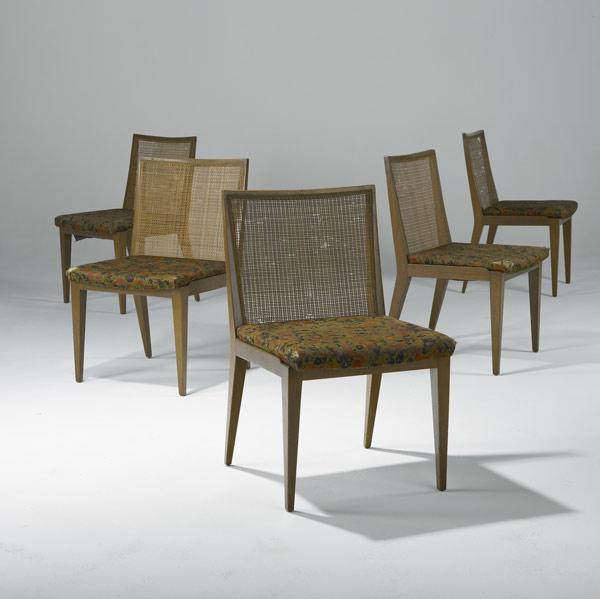 Appraisal: EDWARD WORMLEY DUNBAR Group of five dining chairs with caned