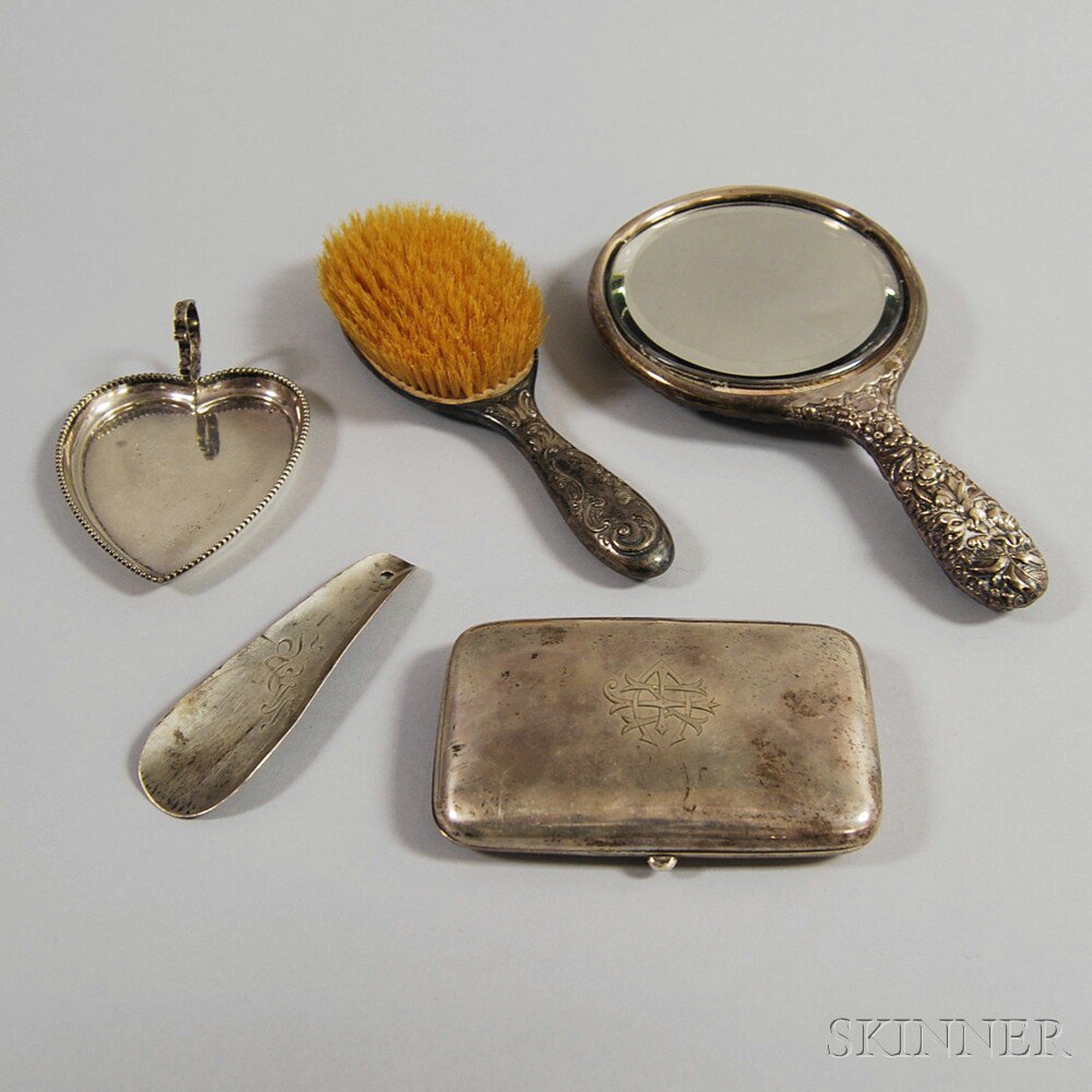 Appraisal: Five Sterling Silver-mounted Dresser and Vanity Items a Ferdinand Fuchs