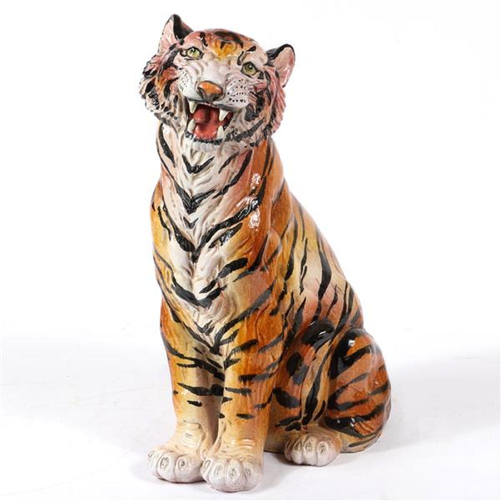 Appraisal: ITALIAN CAPODIMONTE LARGE ITALIAN TERRACOTTA HAND PAINTED GROWLING TIGER CERAMIC