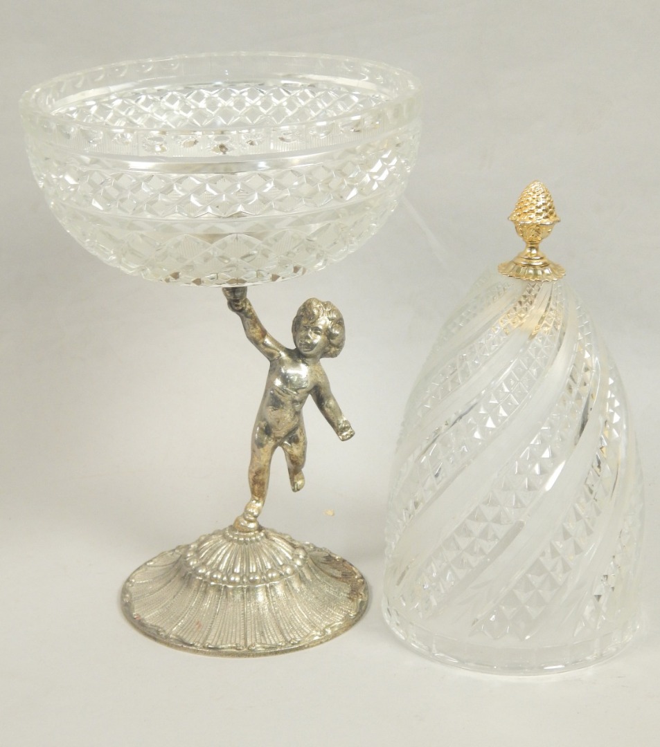 Appraisal: A late thC gilt metal and glass centrepiece with putto