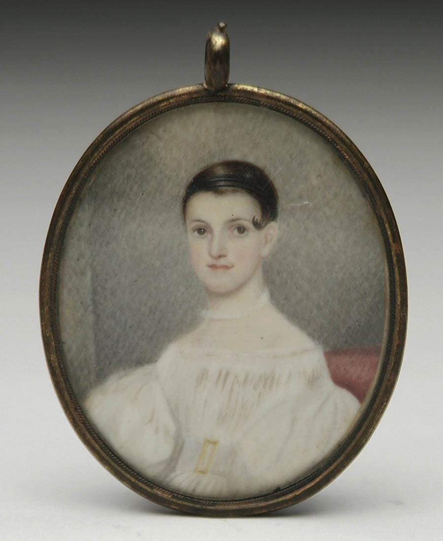 Appraisal: MINIATURE ON IVORY PORTRAIT OF A GIRL Unsigned oval portrait