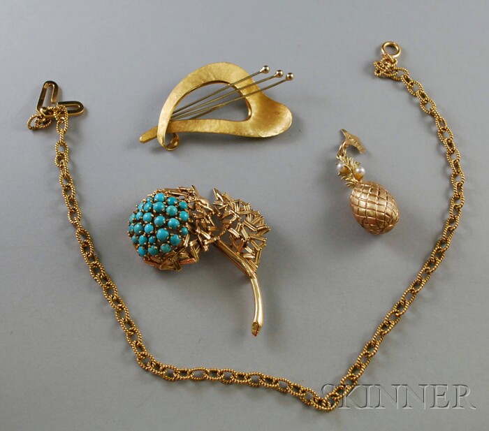 Appraisal: Small Group of Gold Jewelry a kt gold and cabochon