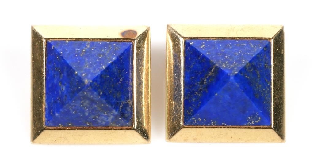 Appraisal: Earrings are set in K yellow gold with sided lapis