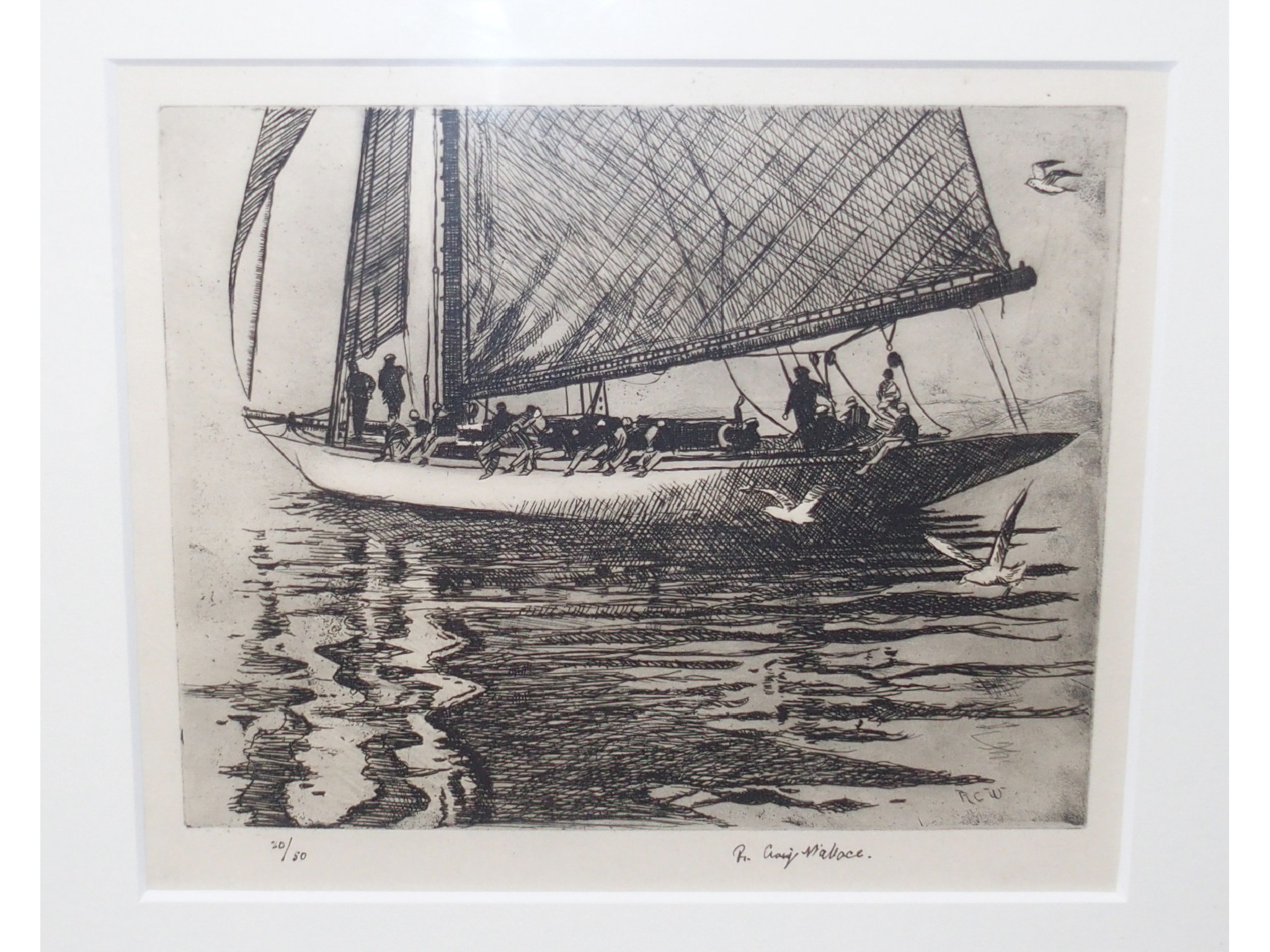 Appraisal: ROBERT CRAIG-WALLACE Yacht on calm water signed and numbered etching