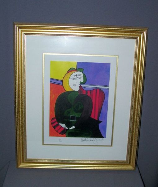 Appraisal: Picasso Red Arm Chair Giclee Print Gold gilt framed giclee