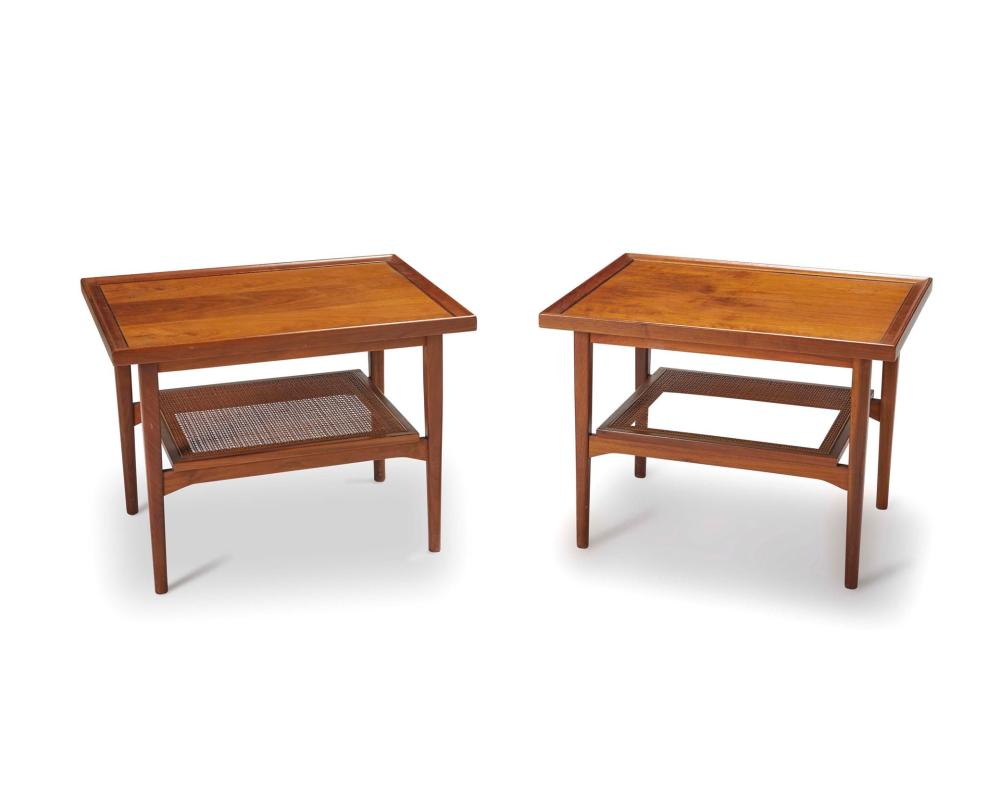 Appraisal: A pair of Drexel Declaration modern walnut end tables Circa