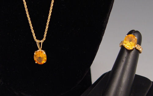 Appraisal: CITRINE RING NECKLACE K yellow gold ring and K yellow