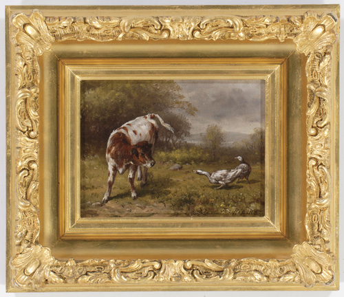 Appraisal: AMERICAN Three oil on canvas paintings George Riecke - Cows