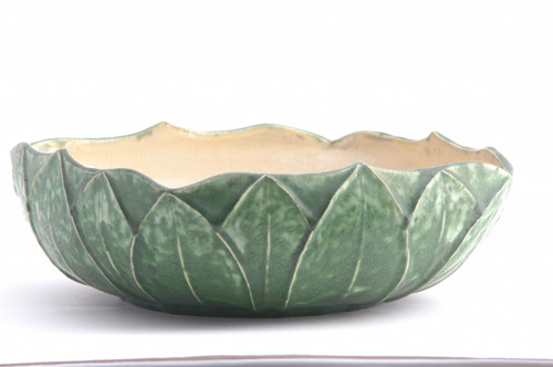 Appraisal: GRUEBY Four-sided bowl with tooled and applied rows of leaves