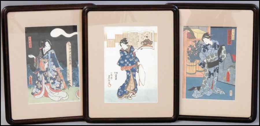 Appraisal: UTAGAWA KUNISADA JAPANESE - THREE WORKS Each a color woodblock