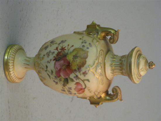 Appraisal: Royal Worcester blush ivory vase and cover painted with flowers