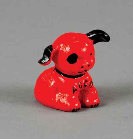 Appraisal: 'ACCO'' PUP PAPERWEIGHT Hubley cast iron painted in brilliant orange