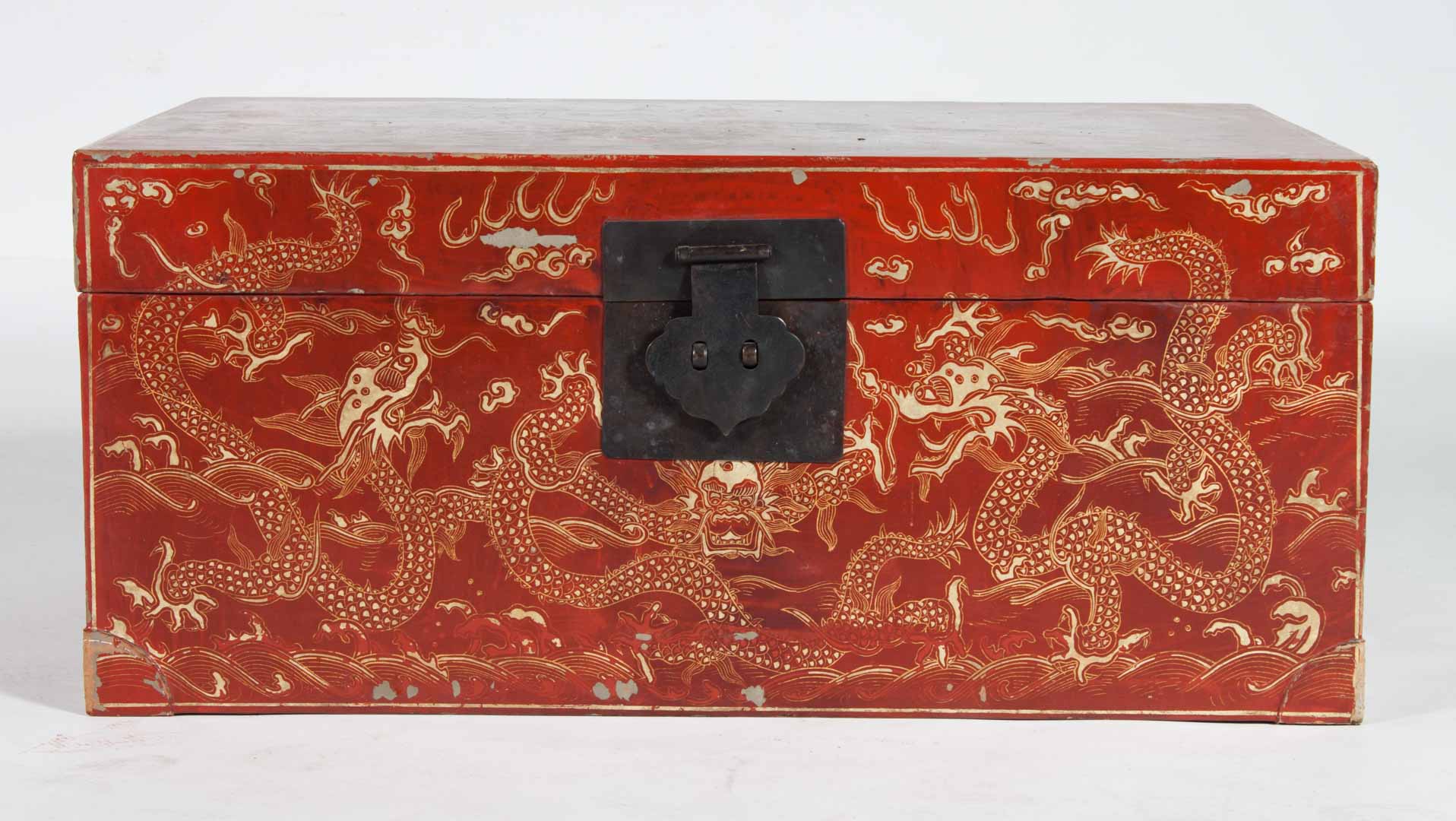 Appraisal: Chinese red lacquer and gilt trunk with gilt dragon decoration