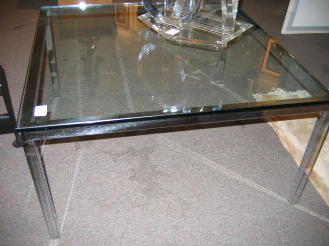 Appraisal: CHROME AND GLASS COFFEE TABLE h w sq Estimate -