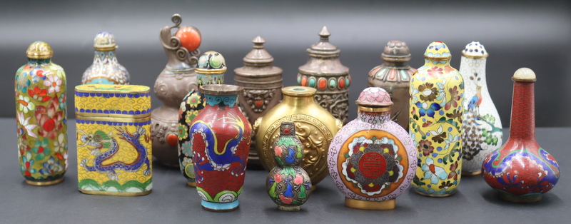 Appraisal: ASIAN CLOISONNE AND SILVER SNUFF BOTTLES Includes Cloisonne enamel snuff