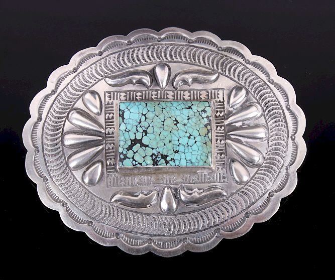 Appraisal: Navajo Sterling and Number Turquoise Buckle You are bidding on