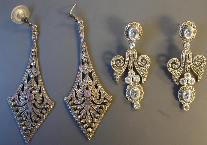 Appraisal: Sterling and Marcasite Earrings Two pair of large drop style