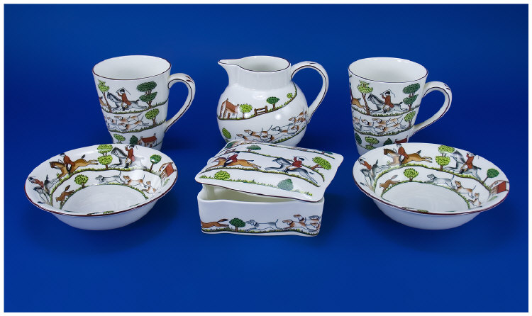 Appraisal: Crown Staffordshire Hunting Scene Breakfast Set