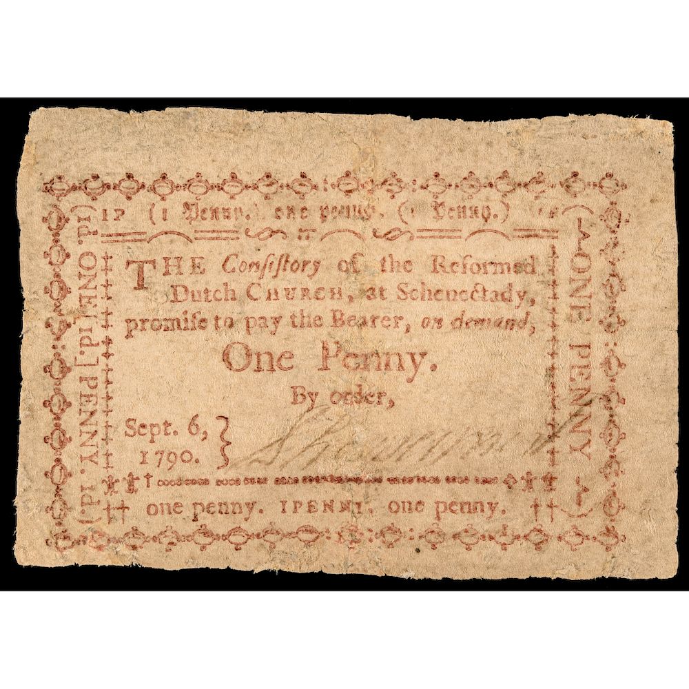 Appraisal: Colonial Currency New York Reformed Dutch Church at Schenectady Church