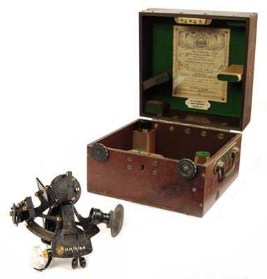 Appraisal: An ebonised sextant with lenses and brass scale in a