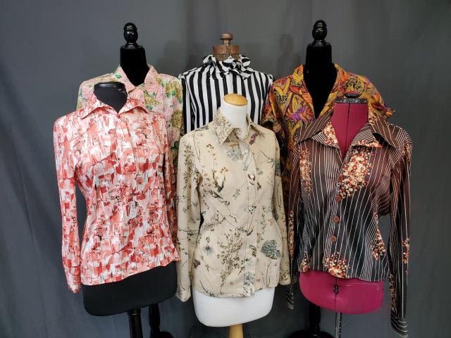 Appraisal: Group of vintage ladies blouses including a brown striped with