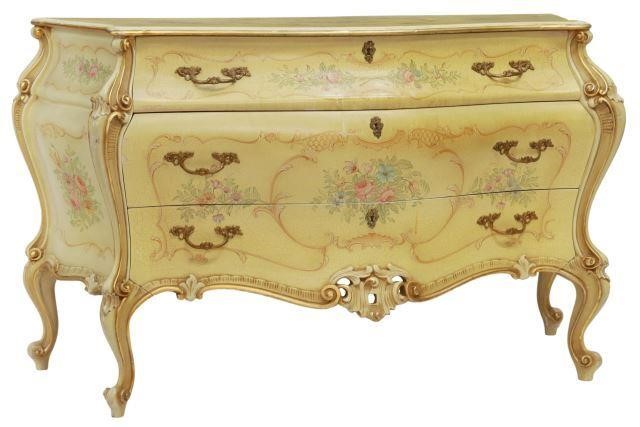 Appraisal: Venetian bombe commode th c parcel gilt and paint decorated