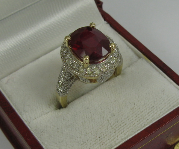 Appraisal: RUBY DIAMOND AND K WHITE AND YELLOW GOLD RING with