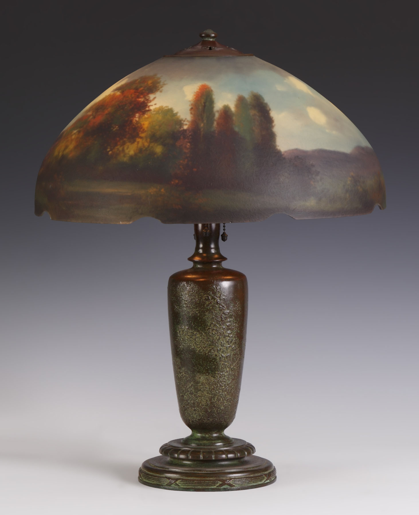 Appraisal: Handel Reverse Painted Table Lamp Forest scene Shade sgn Handel