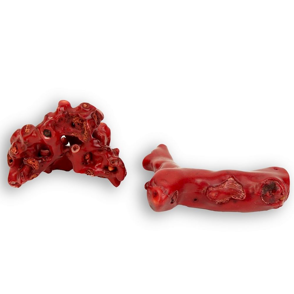 Appraisal: Grouping of Two Chinese Red Coral Carvings Grouping of Two