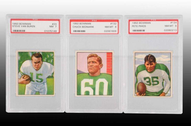 Appraisal: Lot of Bowman Philadelphia Football Cards Description Three Bowman Philadelphia