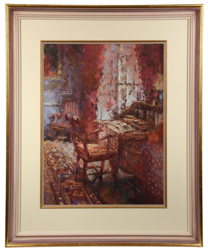 Appraisal: JUNE ARNOLD UK - - The Writing Desk pastel signed