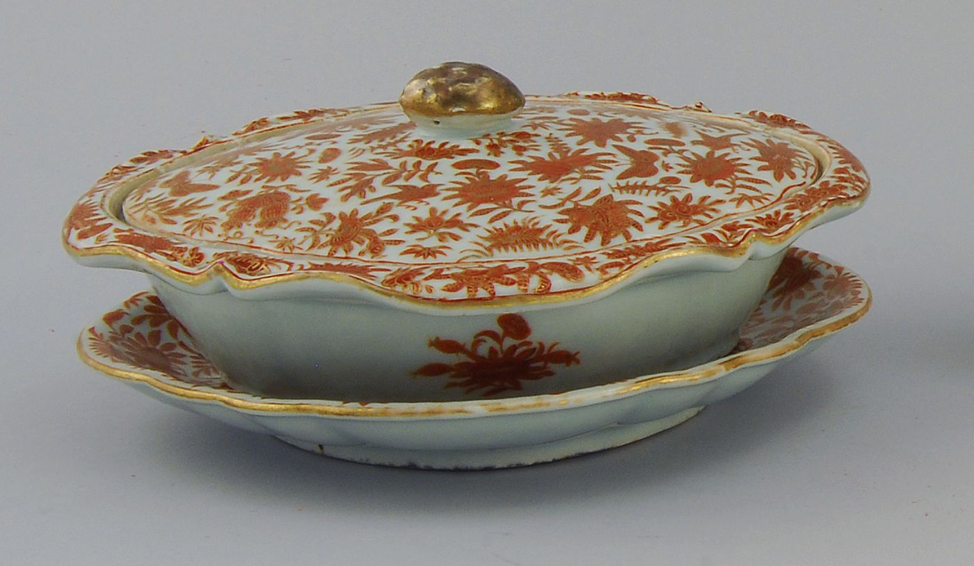 Appraisal: RARE CHINESE EXPORT ORANGE SEPIA PORCELAIN COVERED VEGETABLE DISH WITH