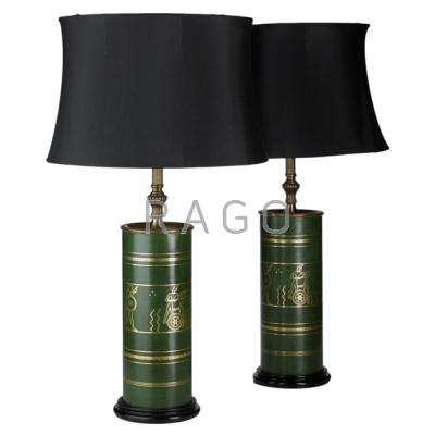 Appraisal: DESIGNER Pair of tooled and gilt leather table lamps with