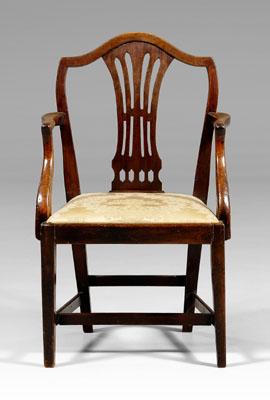 Appraisal: Hepplewhite mahogany armchair arched crest and pierced splat slip seat