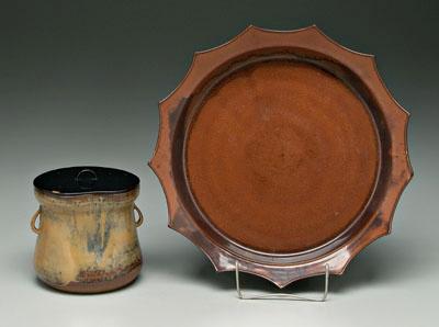 Appraisal: Two pieces modern Japanese pottery bowl with scalloped rim red