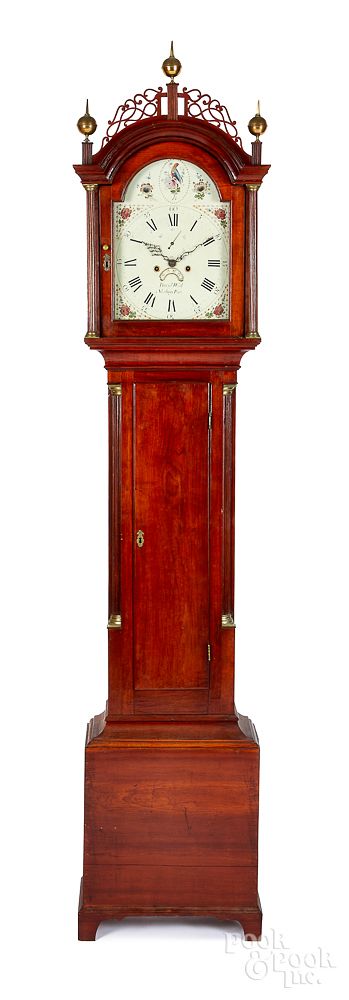 Appraisal: Massachusetts Federal mahogany tall case clock Massachusetts Federal mahogany tall