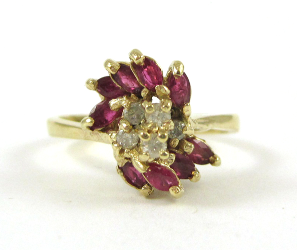 Appraisal: RUBY DIAMOND AND FOURTEEN KARAT GOLD RING set with a