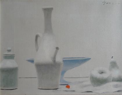 Appraisal: ANDRE GISSON american - STILL LIFE WITH WHITE POTTERY AND