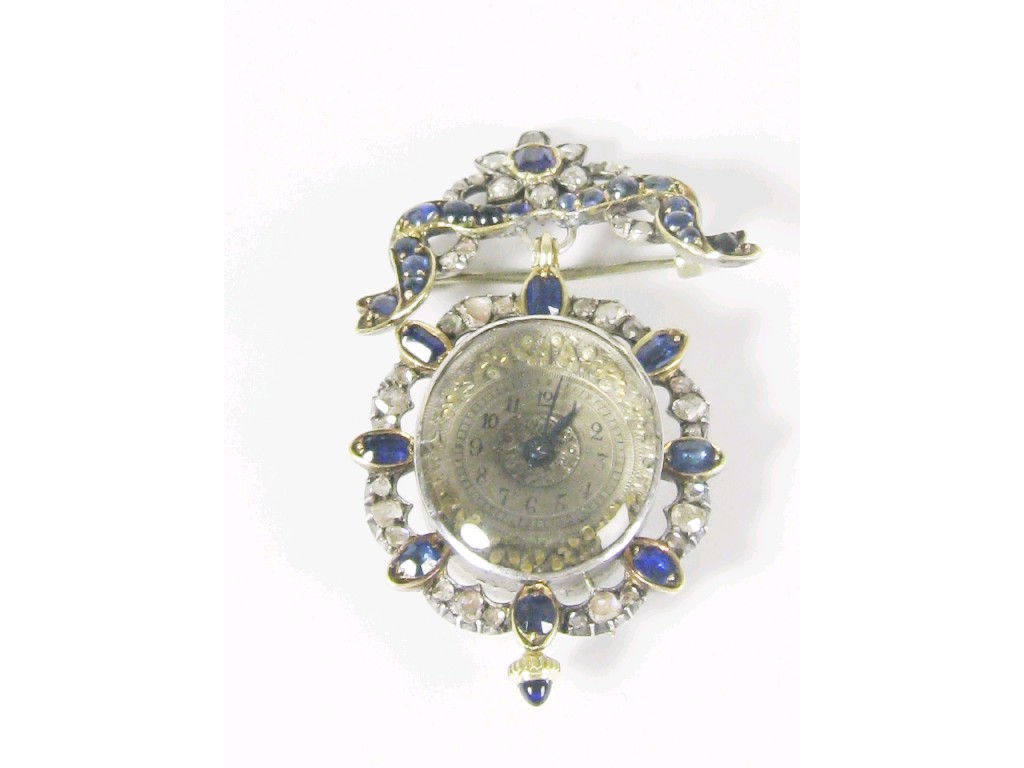 Appraisal: A th Century Continental Sapphire and Diamond Fob Watch the