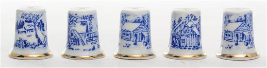 Appraisal: Sale Lot Five Blue and White Porcelain Thimbles each transfer