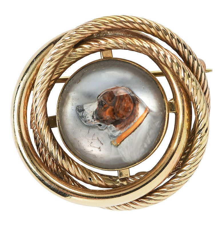 Appraisal: kt Reverse Crystal Brooch image of a retriever hound dog