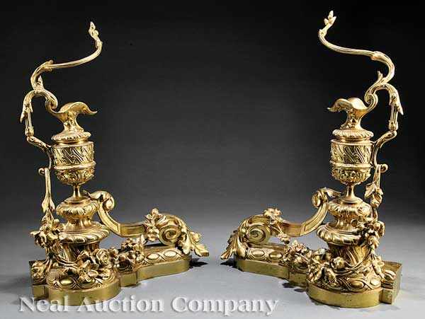 Appraisal: A Pair of Antique Gilt Bronze Chenets in the French