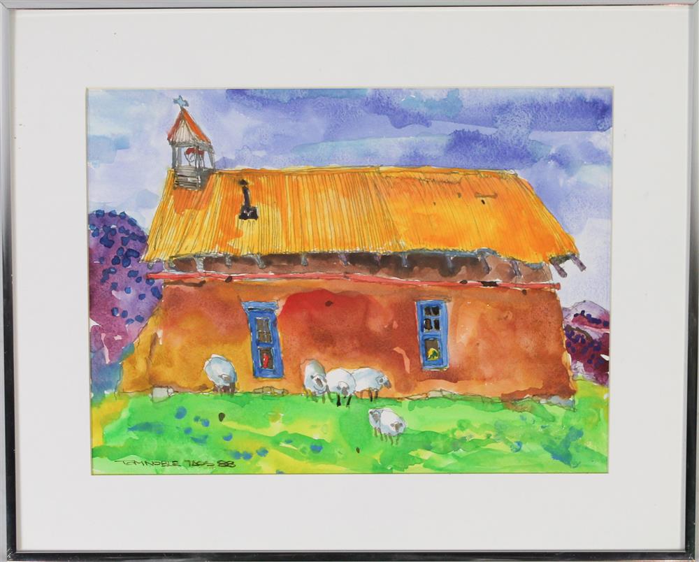 Appraisal: TOM NOBLE AMERICAN TH CENTURY SHEEP IN THE COURTYARD Ink