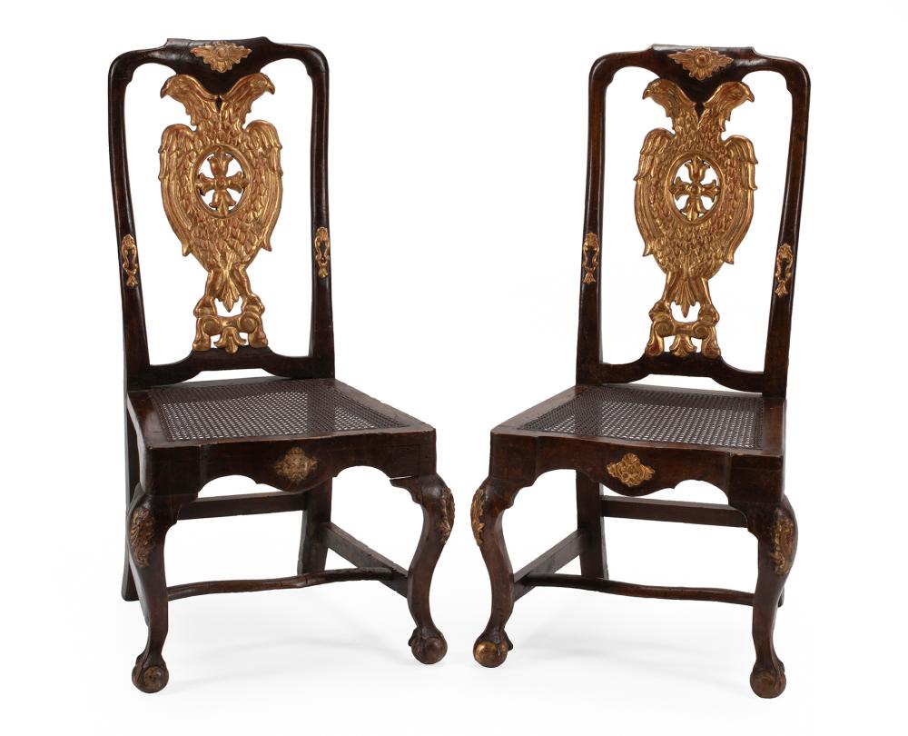 Appraisal: Pair of Portuguese Parcel Gilded Walnut Side Chairs th c