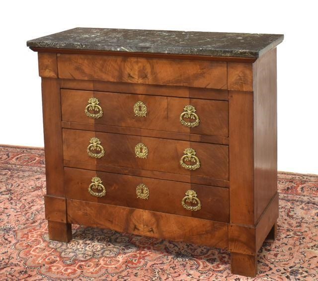 Appraisal: French Empire style marble-top mahogany commode mid th c rectangular