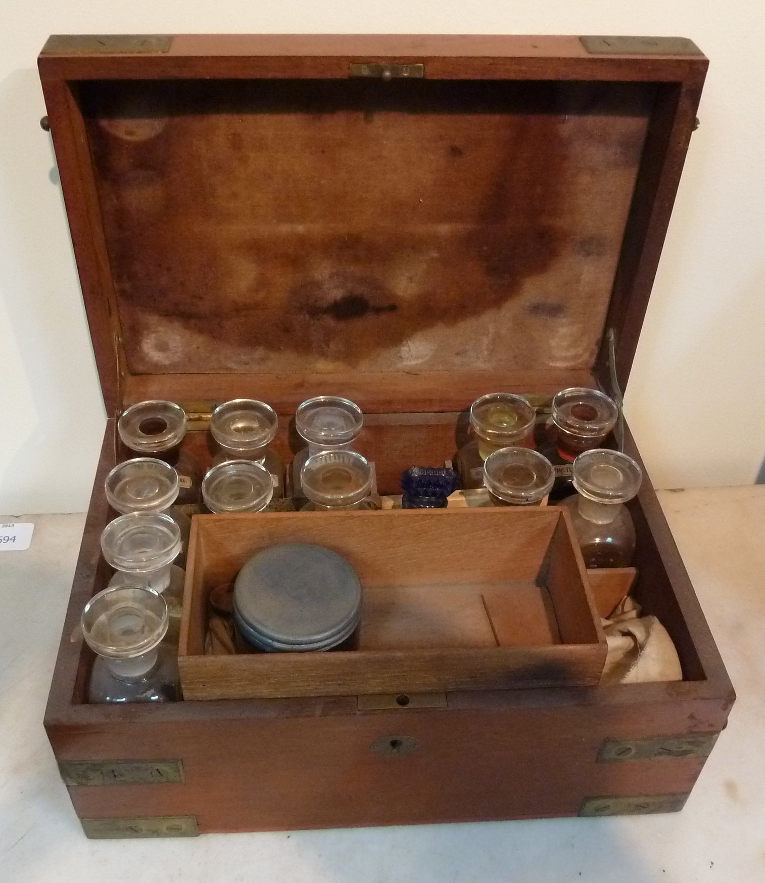 Appraisal: A th Century mahogany apothecary's box with hinged lid concealing