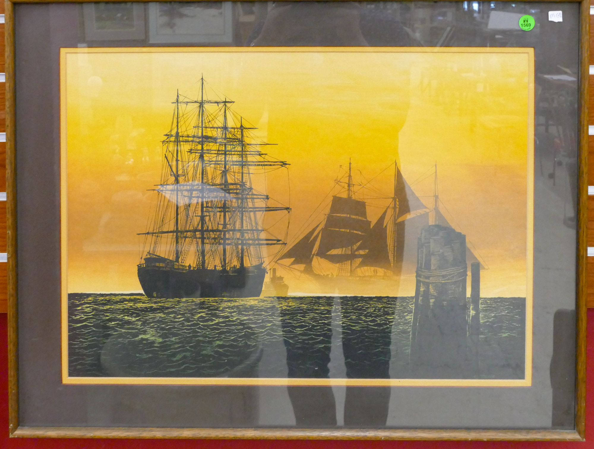 Appraisal: Elton Bennett Masted Schooners Serigraph Framed ''x ''